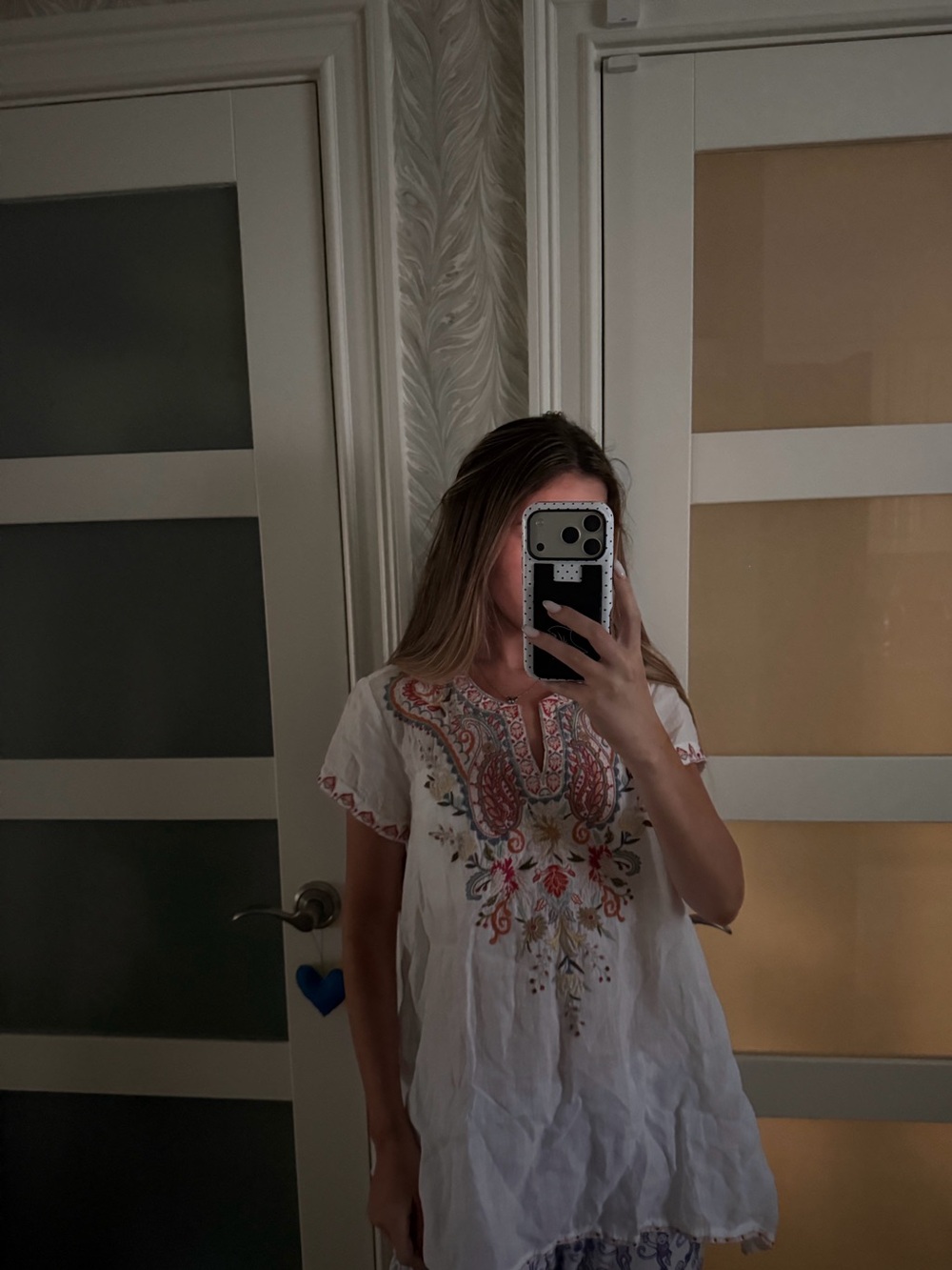 Johnny Was White Tunic with Multicolor Paisley Embroidery